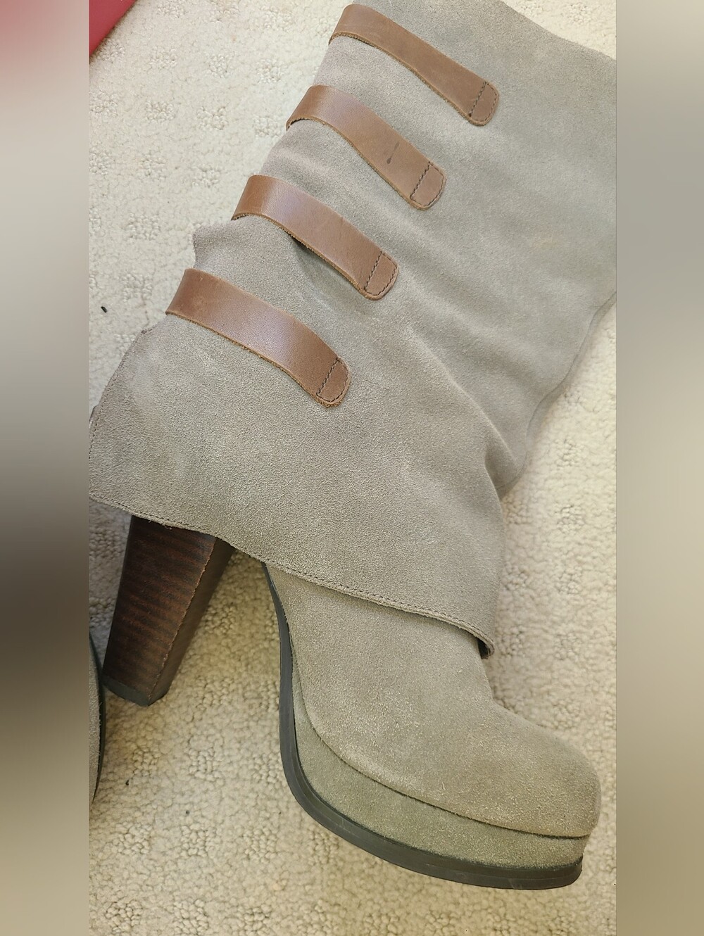 Genuine Suede/Leather Army Green Buckle Boots 7.5 - Picture 3 of 8